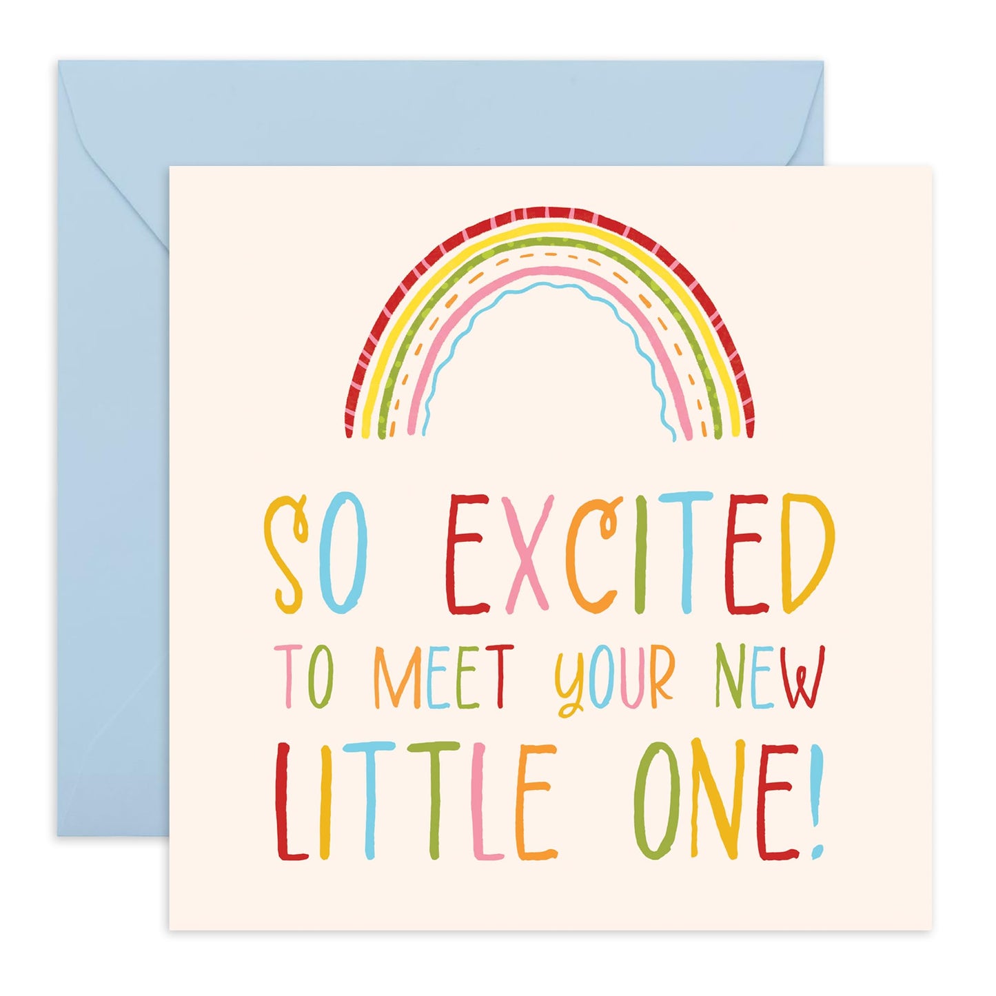 New Baby Card with Rainbow Design - So Excited to Meet Your New Little One- For New Parents, Baby Showers, or Birth Announcements, Gifts for Friends, Brother, Sister, Cousin- Blank Inside