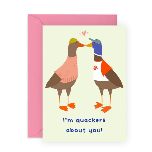 Cute Valentines Day Card - 'Quackers Cool Ducks' - Gifts for Wife, Husband, Girlfriend, Boyfriend, Him, Her, Spouse, Partner, Couples- KIsses - Comes with Fun Stickers