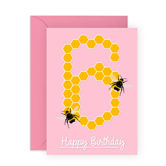 Kids Birthday Cards Boys Girls 6 Year Old - Bee Birthday Cards Age Six - Gifts For Kids Son Daughter Niece Nephew Toddler - 6th Bday - Comes With Fun Stickers - By Central 23