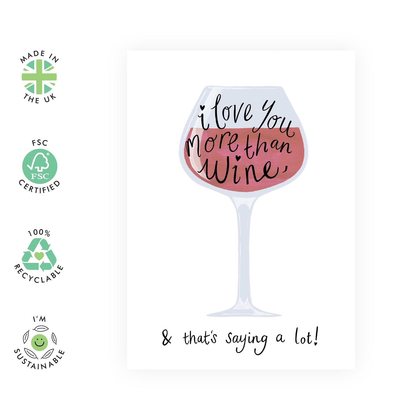 Fun Greeting Card - 'LOVE YOU MORE THAN WINE' - Perfect for Celebrating Love with a Playful Twist - Ideal for Him Her, Wife, Husband, Girlfriend, Boyfriend, Couples - Comes With Stickers By Central 23