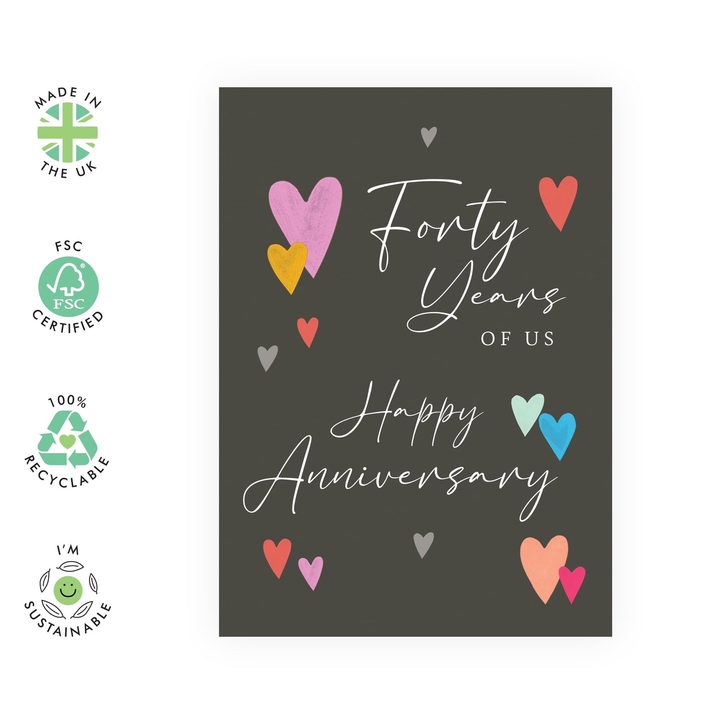 40th Wedding Anniversary Card - 'Forty Years Of Us Text' - Gifts for Wife, Husband, Spouse, Honey, Lovebug, Darling, Parents, Mum, Dad - Ruby Celebration- Comes with Fun Stickers