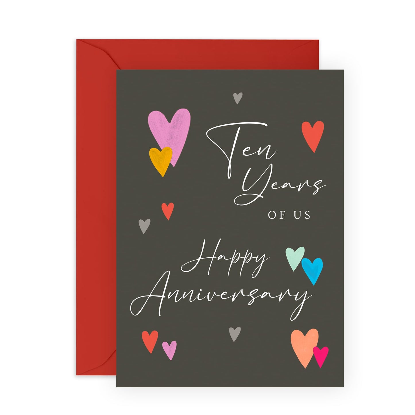 10th Wedding Anniversary Card - 'Ten Years Of Us Text' - Gifts for Wife, Husband, Spouse, Honey, Lovebug, Darling - Diamond Celebration- Comes with Fun Stickers