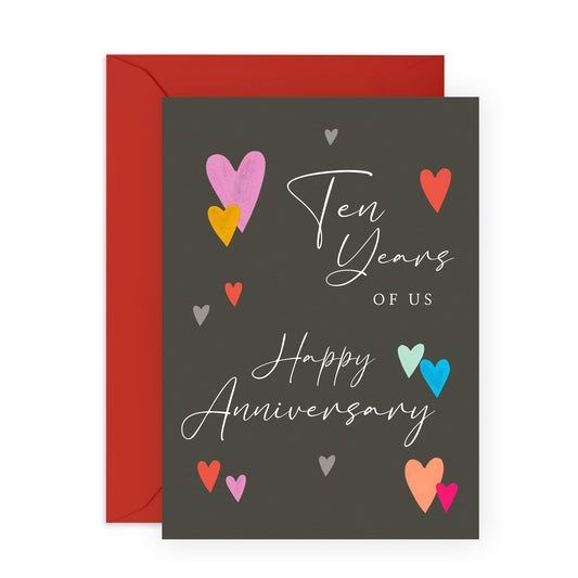 10th Wedding Anniversary Card - 'Ten Years Of Us Text' - Gifts for Wife, Husband, Spouse, Honey, Lovebug, Darling - Diamond Celebration- Comes with Fun Stickers