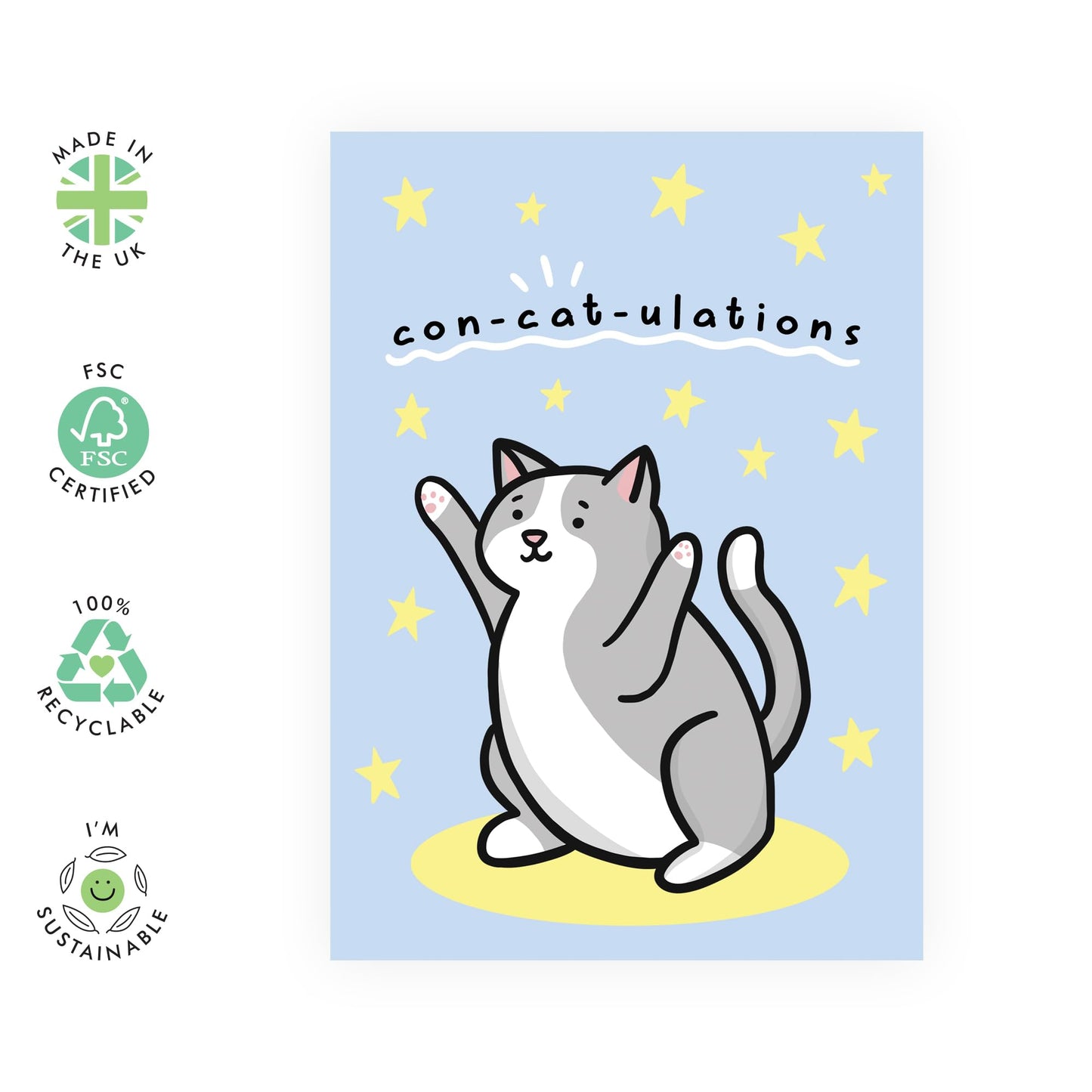 Congratulations On Your New Job Card - Con-cat-ulations - Animal Congrats Greeting Card For Husband Wife Son Daughter Boyfriend Girlfriend - Comes With Stickers By Central