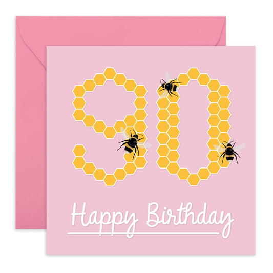 90th Birthday Cards Grandma - Bee Birthday Age 90 - Grandmum Birthday Greeting Card -gifts For Her - Happy Ninetieth Birthday Cards For Grandma Grandmother - Comes With Fun Stickers - By Central 23