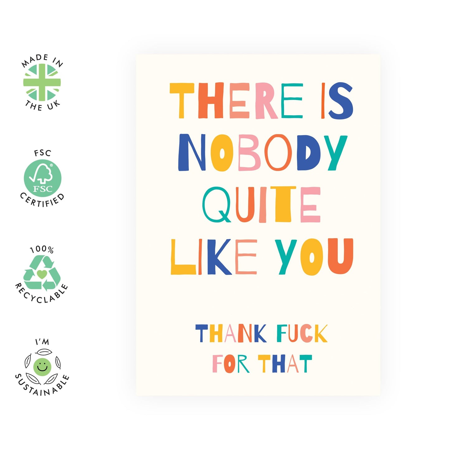 Thank You Card - 'Thank F For You' - Showing Gratitude to Besties, Best Friends, BFFs, Bruv, Bro, Sis, Colleagues, Coworkers, Neighbours - Sincerely - Comes with Fun Stickers
