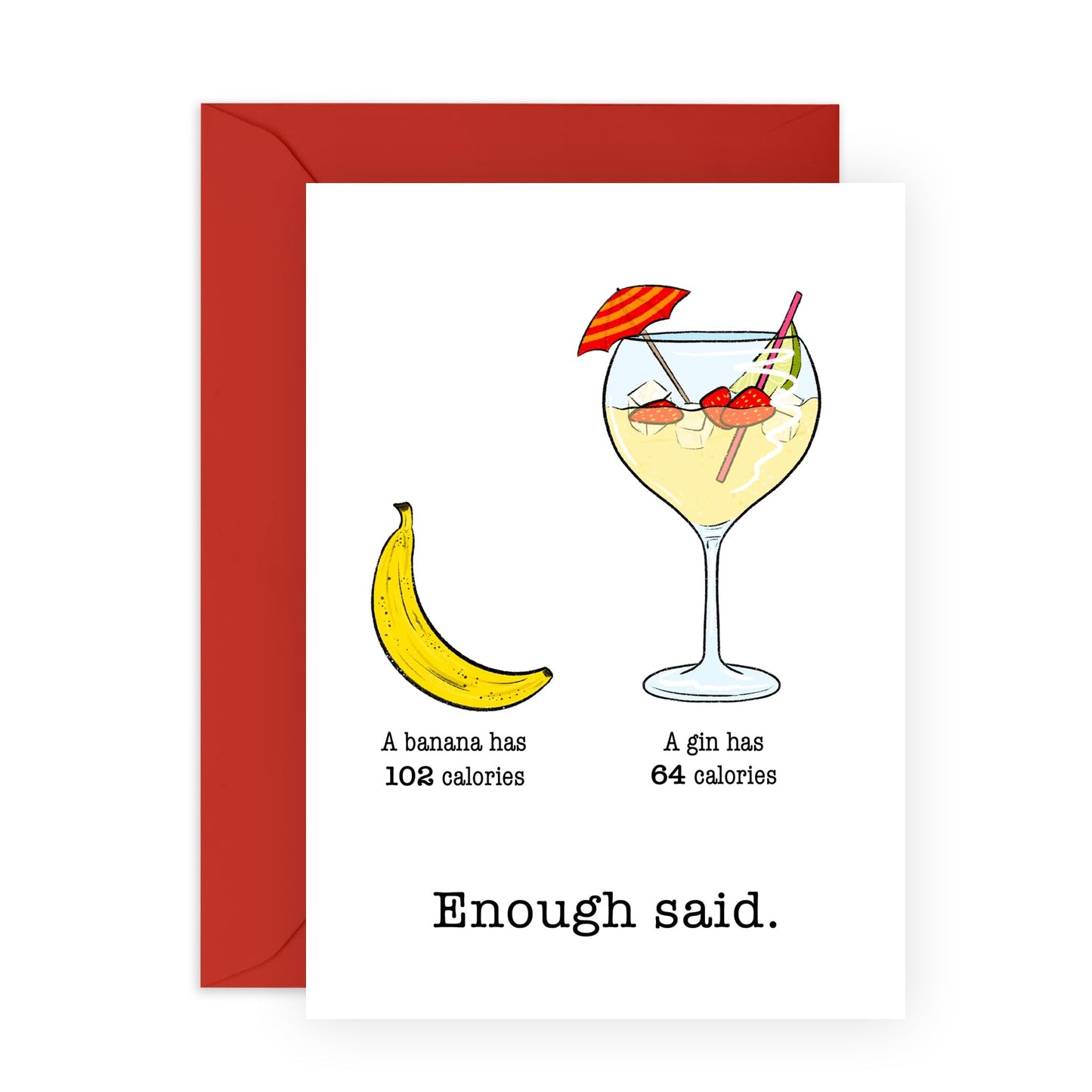 Mothers Day Card - Banana And Gin Calories Enough Said - Mum Birthday Card - Gifts For Her From Daughter Son - Womens Birthday Card For Mummy Step Mum - Comes With Stickers By Central 23