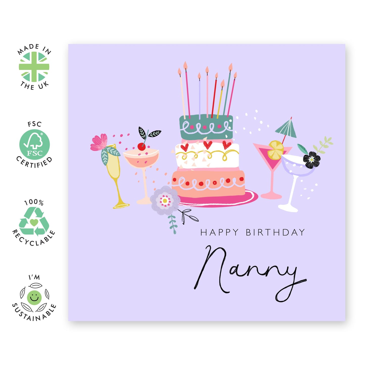 Purple Birthday Cards For Nanny - Fabulous Birthday Cards For Grandmother Nana Nan - Grandma Gifts - Cake Greeting Cards For Her Women - Comes With Stickers - By Central 23