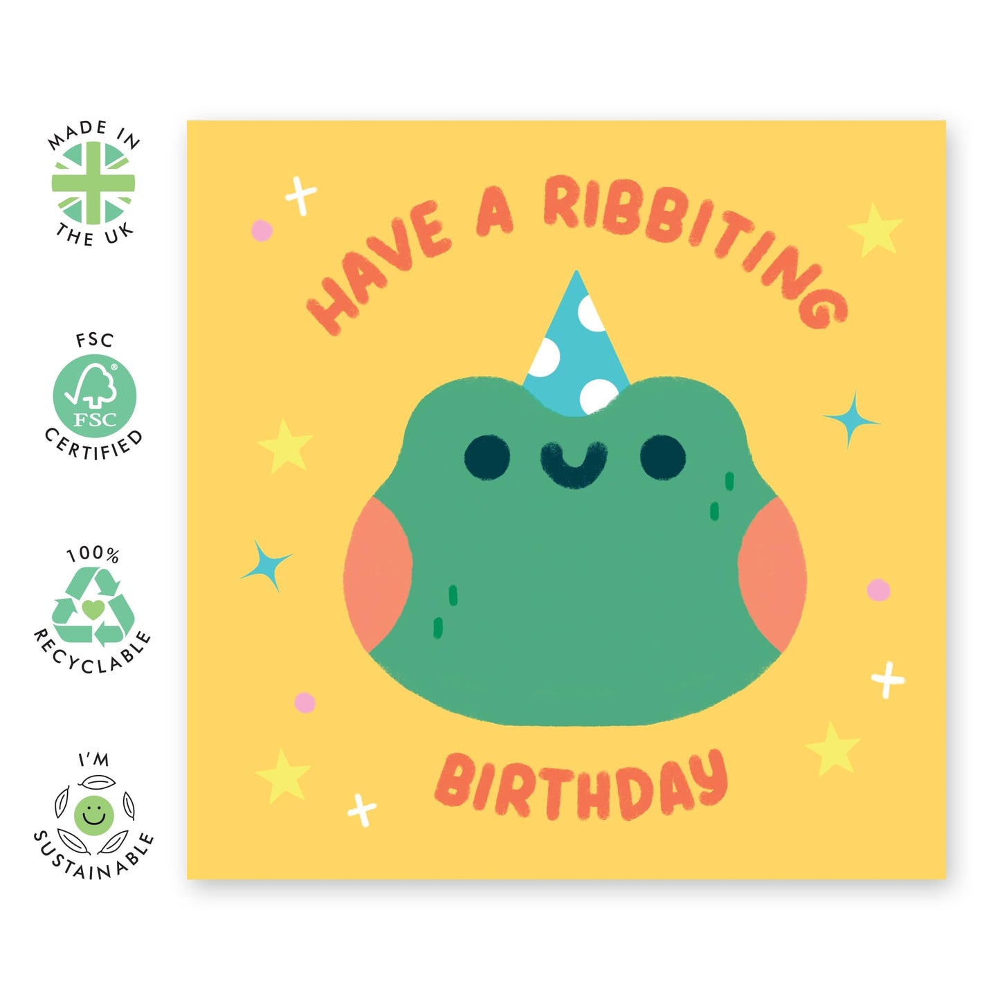 Frog Birthday Card - Have A Ribbiting Birthday - Cute Birthday Cards For Kids - Animal Greeting Cards For Men Women - Comes With Stickers - By Central 23