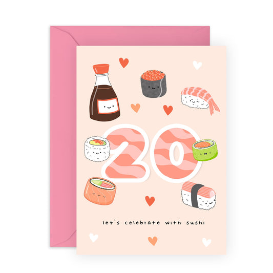 20th Birthday Card For Her - Sushi Birthday Age 20 - Sweet Birthday Card - Women Sister - Happy Twenty Birthday Card - Daughter Sister Niece Friends - Comes With Fun Stickers - By Central 23