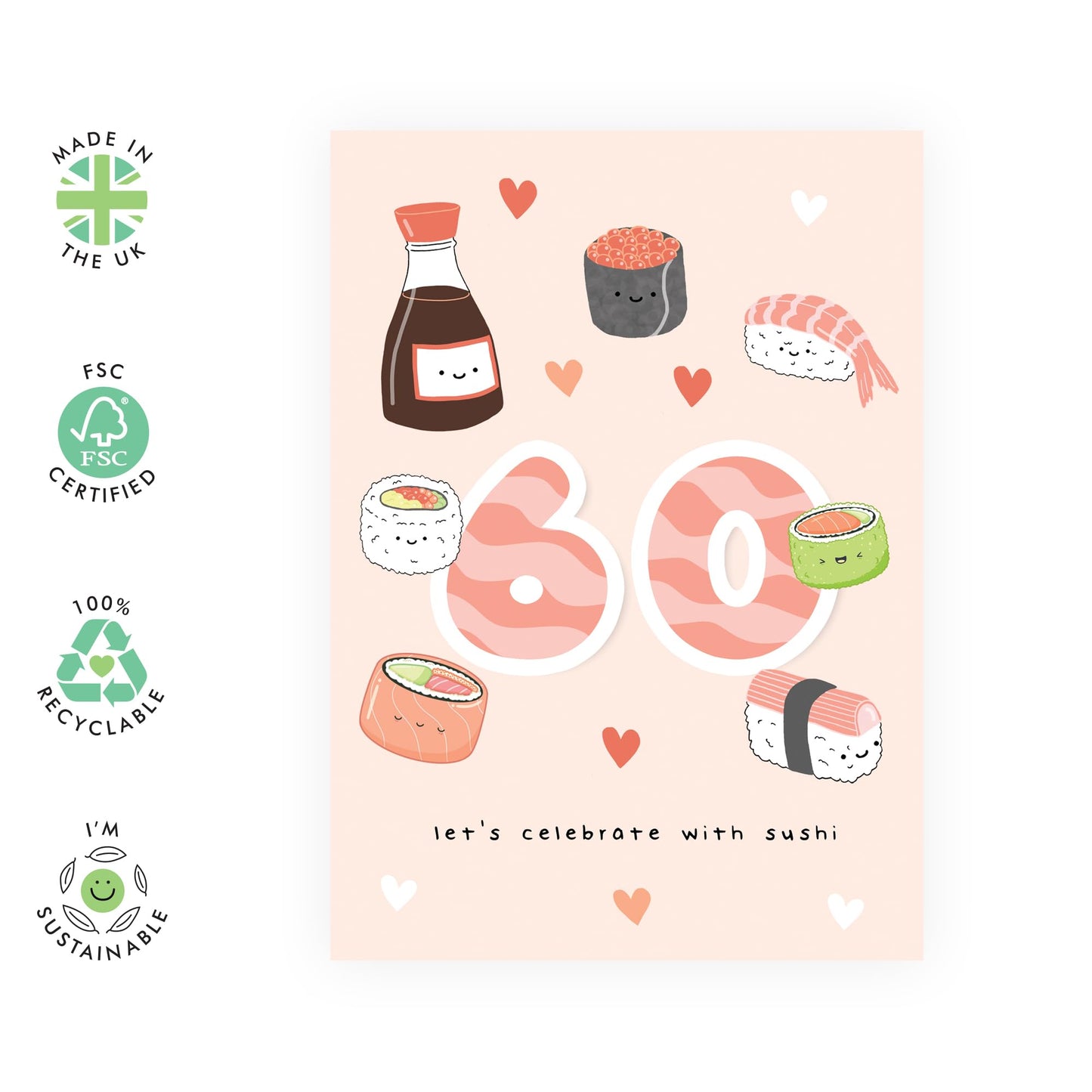 60th Birthday Card For Women - Sushi Birthday Age 60 - Mummy Birthday Greeting Card - Happy Sixtieth Birthday Cards For Grandma - Sister Friends Mum - Comes With Fun Stickers - By Central 23