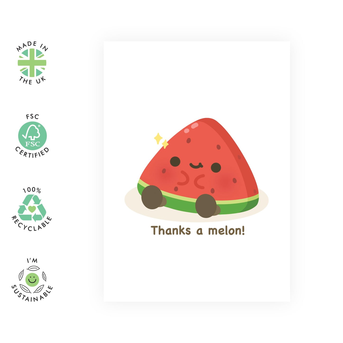 Thank You Cards For Friends - Thanks A Melon - Pun Humour - Cute Greeting Cards For Men Women - For Mum Dad Nan Grandad - Gifts For Him Her - Comes With Stickers - By Central 23