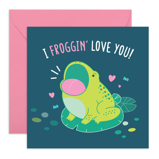 Valentines Day Card Funny Frog - 'I Froggin Love You' - Gifts for Him, Her, Girlfriend, Boyfriend, Babe, Fiance - Catching Flies - Comes with Fun Stickers