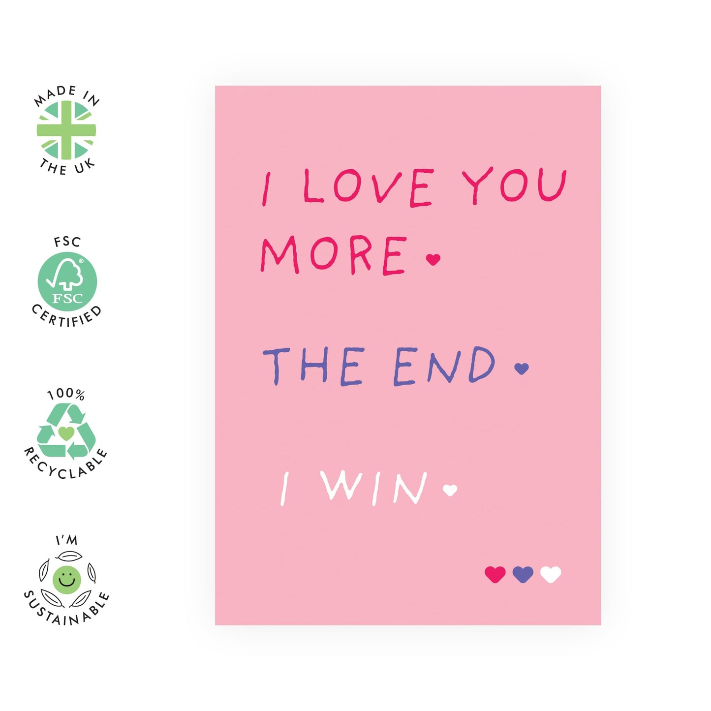 Cute I Love You Greeting Card - 'I Win' - Romantic Gifts for Husband, Wife, Girlfriend, Boyfriend, Married Couples, His, Her , Mum & Dad - I Heart You - Comes with Fun Stickers