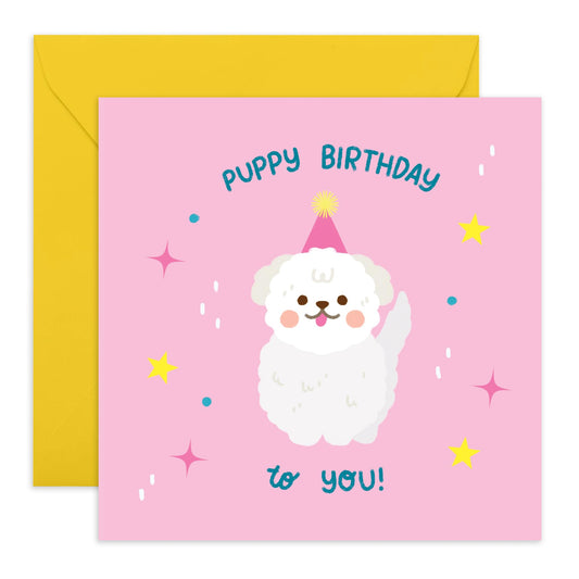 Dog Birthday Card - Puppy Birthday To You - Dog Greeting Cards For Dog Lovers - Dog Mum - Pink Birthday Cards For Her Girls Women - Comes With Stickers - By Central 23