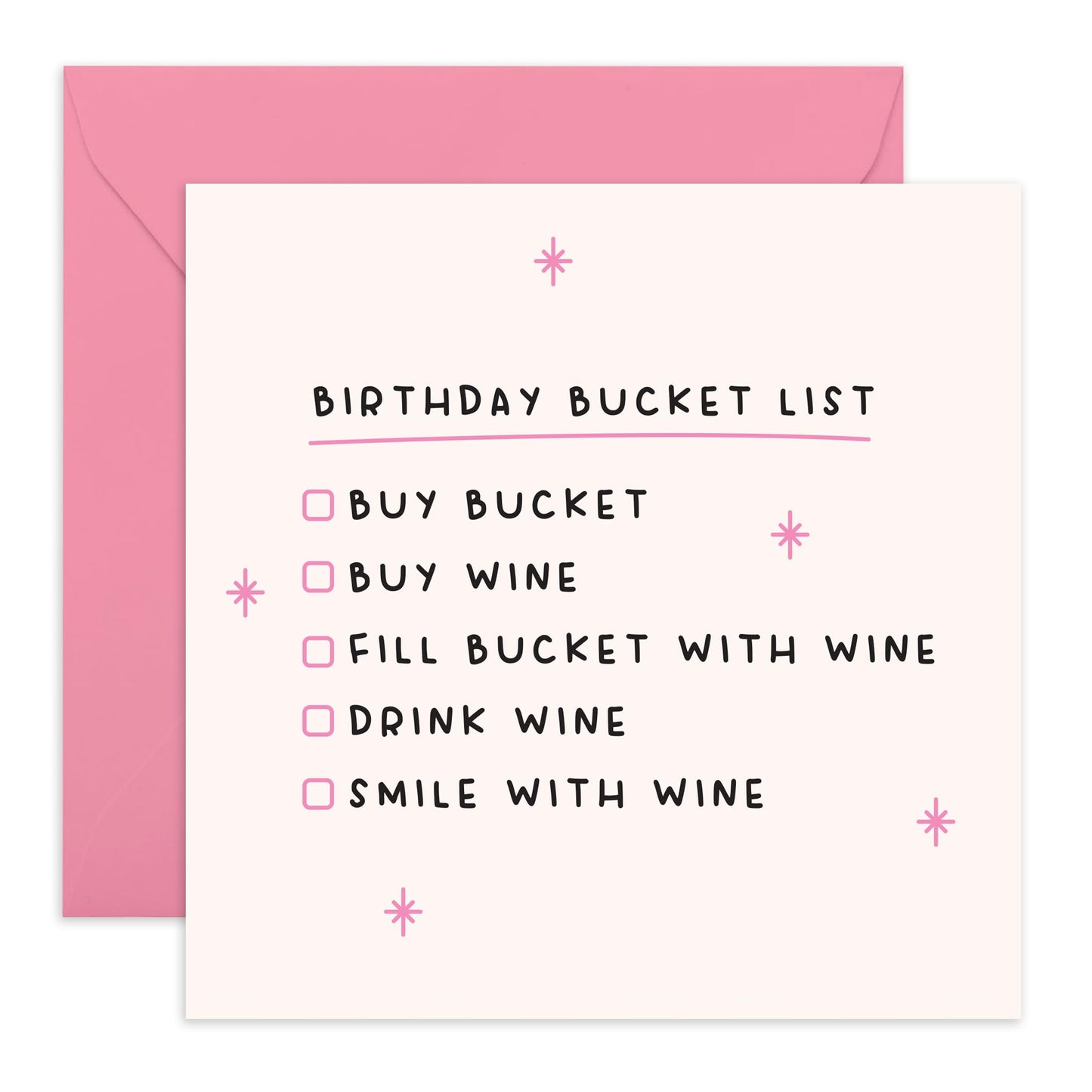 Funny Birthday Card with Checklist - 'Bucket List Wine' - Gifts for Sister, Daughter, Cousin, Niece, Friend, Ladies, Women, Colleagues, Co-workers - Wine List - Comes with Fun Stickers