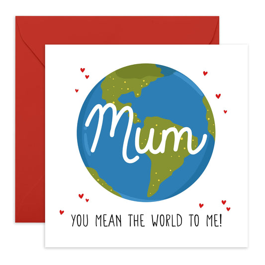 Sweet Mum Birthday Card - 'YOU MEAN THE WORLD' - I Love You Gift for Her, Mama, Ma, Mummy, Women, Ladies from Son Daughter -Thoughtful Mothers Day Surprise - Comes With Stickers