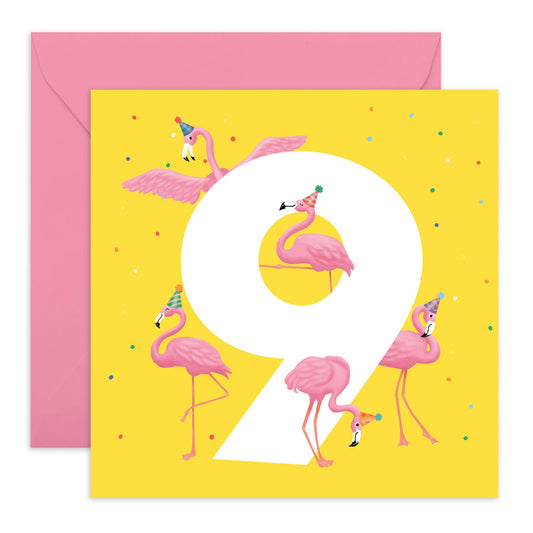 Ninth Birthday Card For Girls - Flamingo Age 9 - Greetings Card Age Nine - Happy 9th Birthday Greeting Card Kids - Gift For Daughters Granddaughter Niece - Comes With Sticker By Central 23