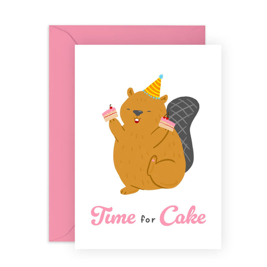 Funny Birthday Cards For Women - Time For Cake - Beaver Birthday Gifts - Cute Birthday Card Gifts For Sister Girlfriend Wife Friends - Comes With Fun Stickers - By Central 23