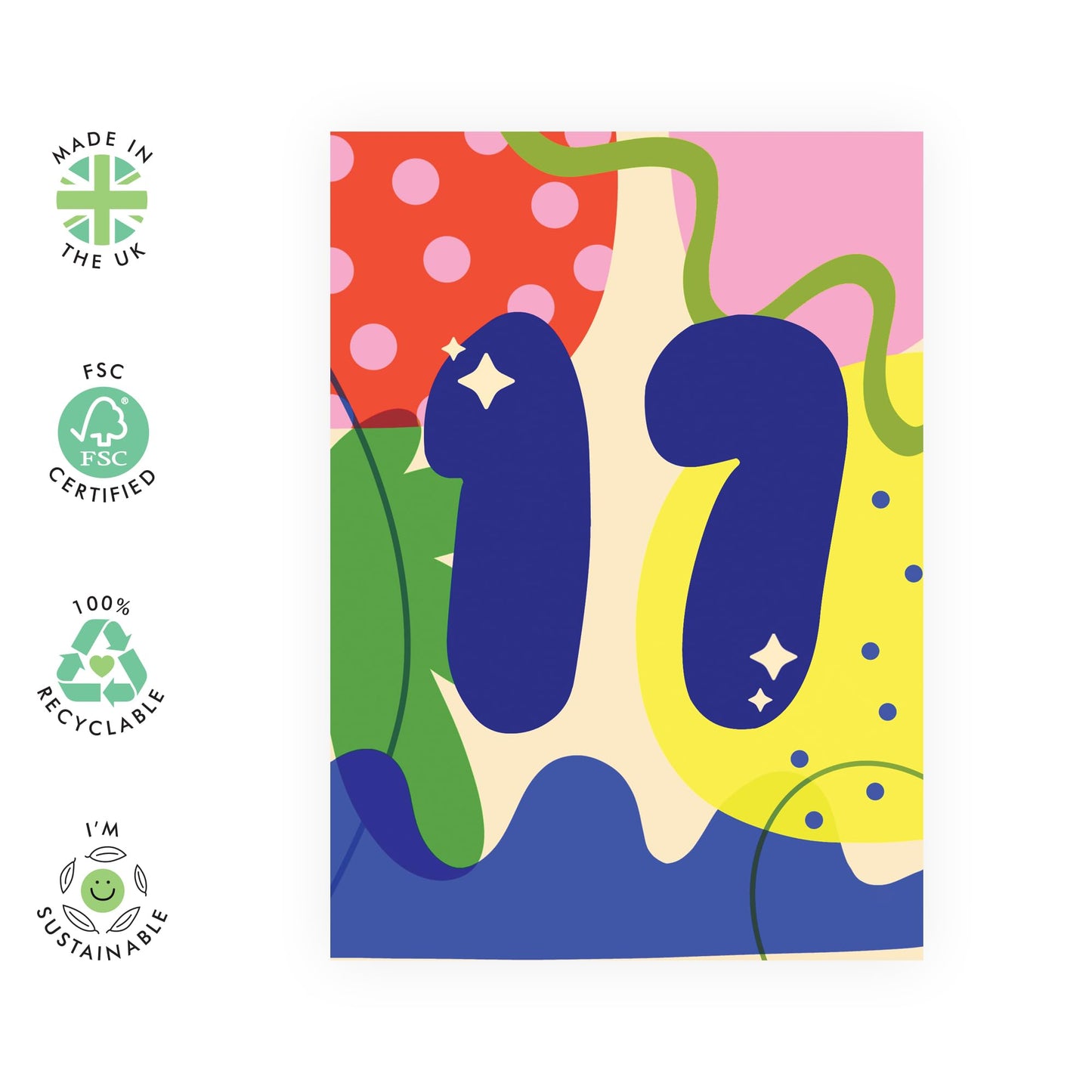 17th Birthday Cards For Kids - Abstract 17 Years - Boys Girls Birthday Card Seventeen Year Old - Happy Birthday Card Son Daughter - Seventeenth - Nephew Niece - Comes With Fun Stickers