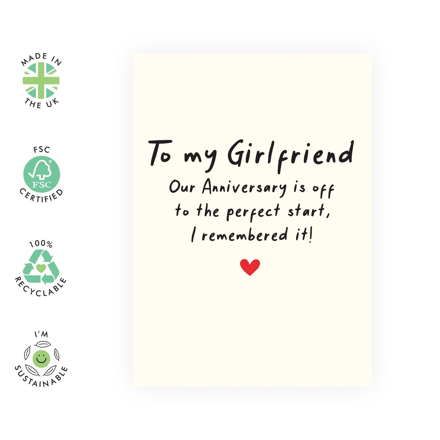 Romantic Anniversary Greeting Card - 'To My Girlfriend' - Sweet Message for Girlfriends, Partners, Couples, Babe, Other Half - Remembering Events - Comes with Fun Stickers