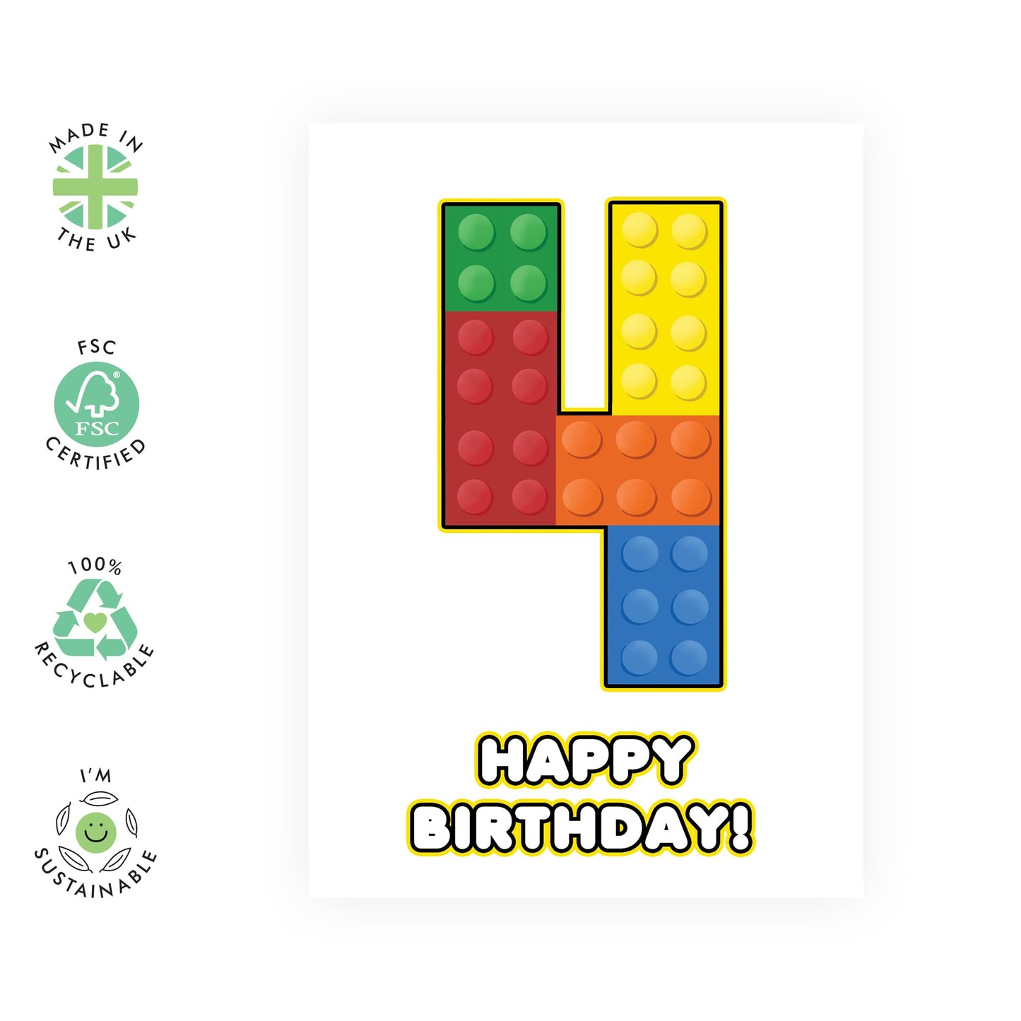 4th Birthday Card - 4 Building Block - Baby Milestone Cards Age Four - Forth Birthday Cards - Building Block - Gifts For Son Boys Grandson Nephew - Comes With Sticker By Central 23