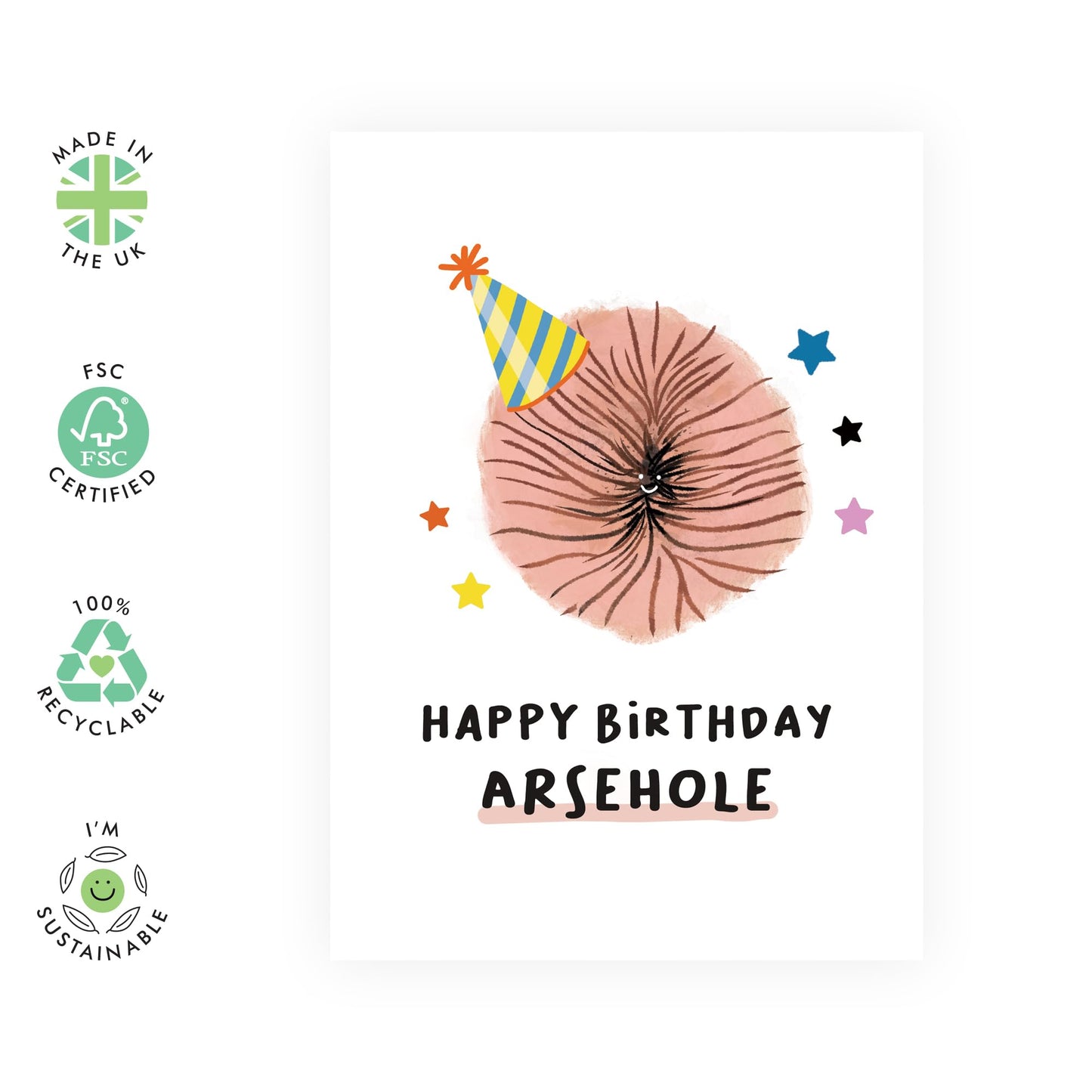 Hilarious Birthday Card - 'Ars*ole' - Gifts for Best Friends, Besties, BFF, Bruv, Lads, Buddies, Mates, Coworkers - Deep Hole - Comes with Fun Stickers