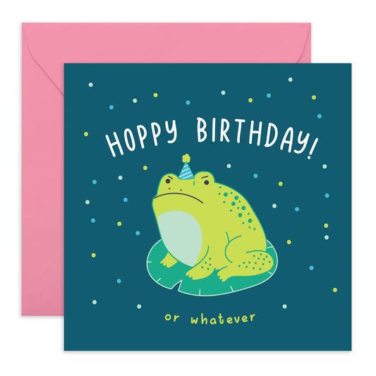 Frog Wearing A Party Hat Birthday Card - 'Hoppy Birthday Whatever' - Gifts for Men, Women, Him, Her - Whatever Face - Comes with Fun Stickers