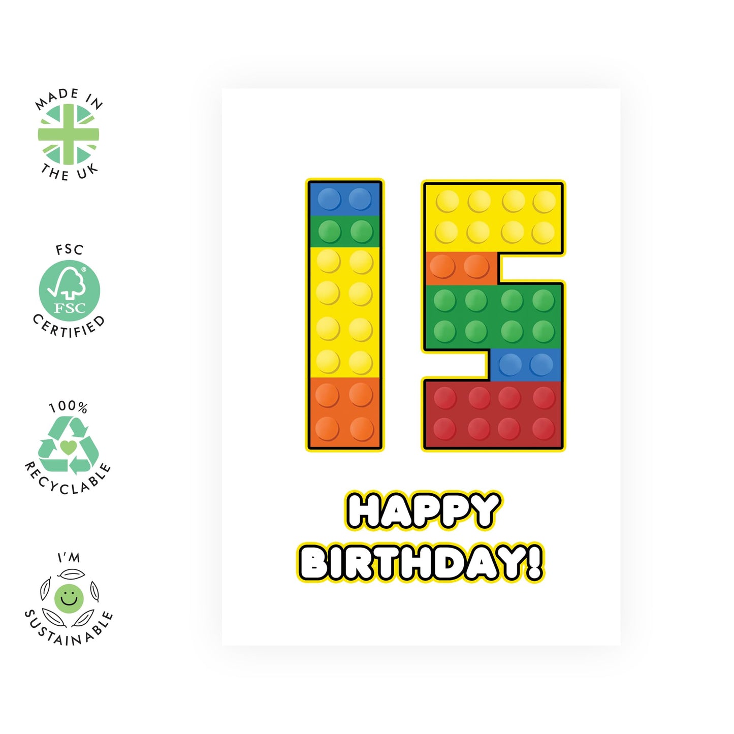 15th Birthday Card For Boys Or Girls - 15 Building Block - Happy Fifteenth Birthday Card For Teens - Building Block - Gifts For Him Son Nephew Grandson - Comes With Fun Stickers By Central 23