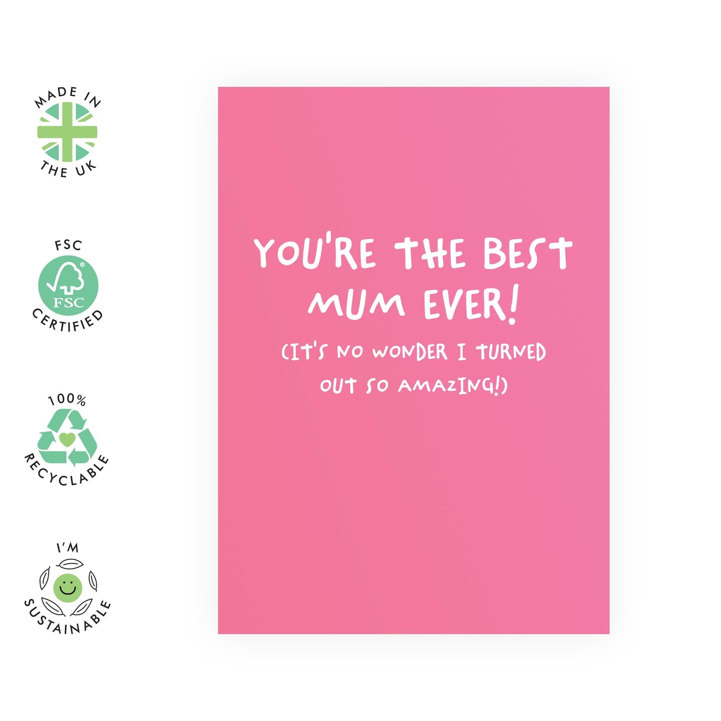 Birthday Cards For Mum - Best Mum Ever! - Cheeky Thank You Gifts For Her, Mummy, Mam, Mama, Ladies, Women from Son Daughter Family - Pink Mothers Day Card -Comes With Fun Stickers