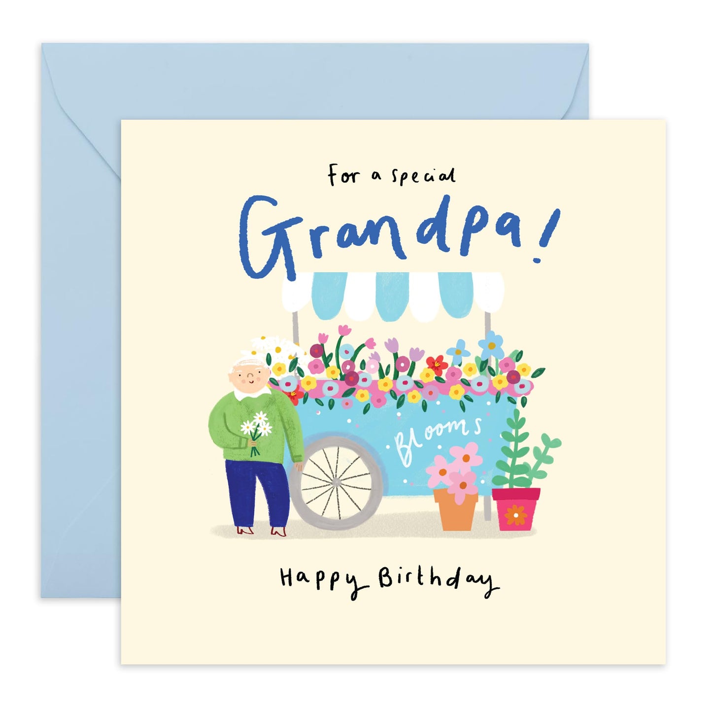 Sweet Happy Birthday Card - 'Floral Stand Grandpa' - Gift for Grandad, Grandfather, Grandparents from Grandchildren - We Love You - Comes with Fun Stickers