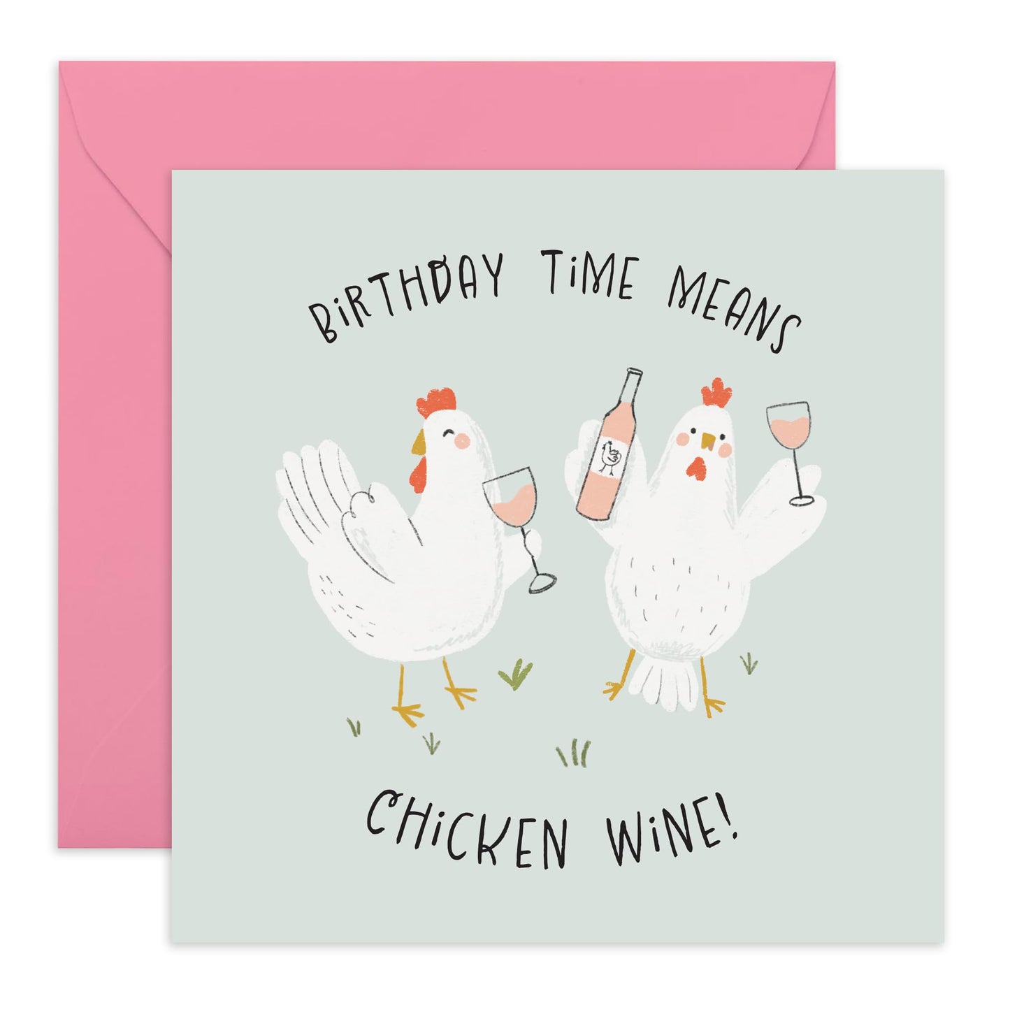 Funny Rhyme Birthday Card - 'Birthday Time Chicken Wine' - Gifts for Her, Friend, BFF, Bestie, Women - Wine Toast - Comes with Fun Stickers