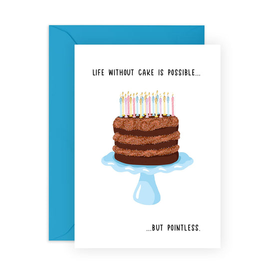 Funny Birthday Card – "Life Without Cake Is Pointless" – Humorous Greeting Card for Cake Lovers, Her, Him, Woman, Men, Friends, Family, Birthdays, and Celebrations-Comes with Fun Stickers