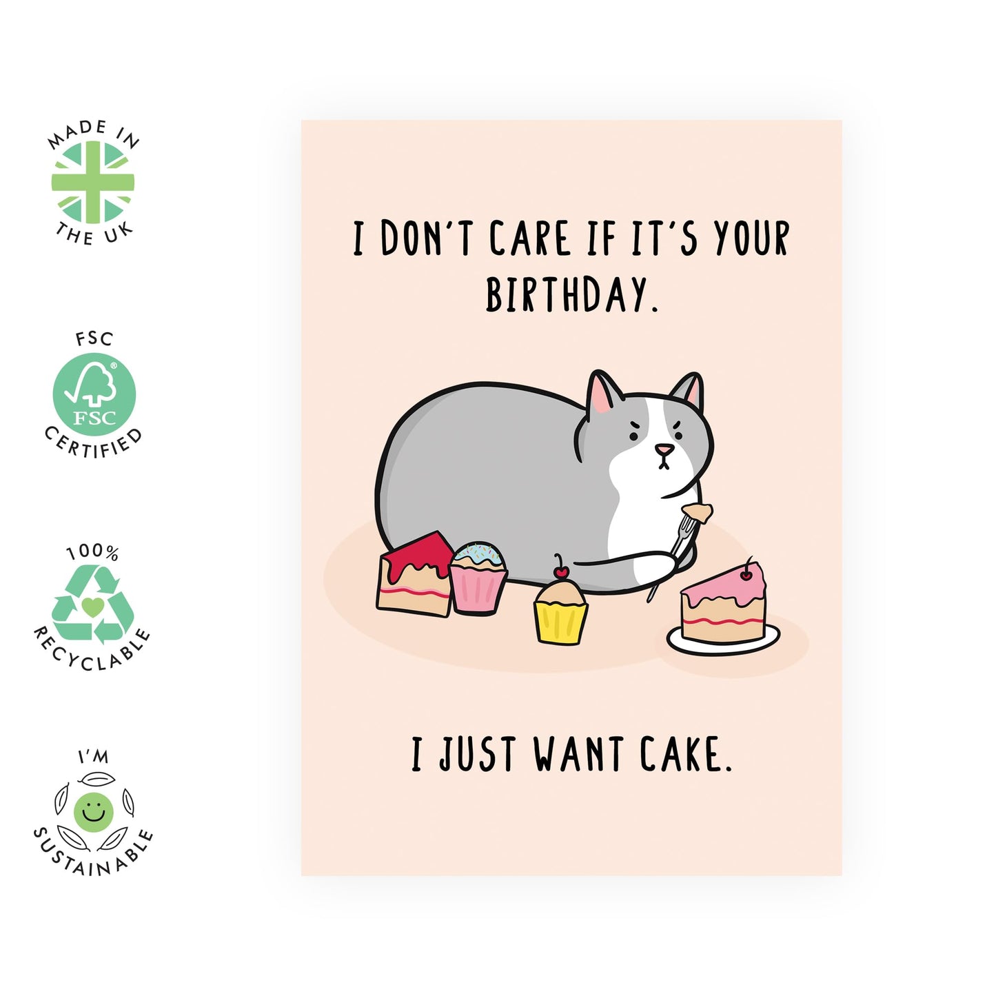 Happy Birthday Card - I Just Want Cake Birthday Cat - Cute Greeting Cards For Son Daughter Nephew Niece - Granddaughter Birthday Card For Girls And Boys - Comes With Stickers By Central