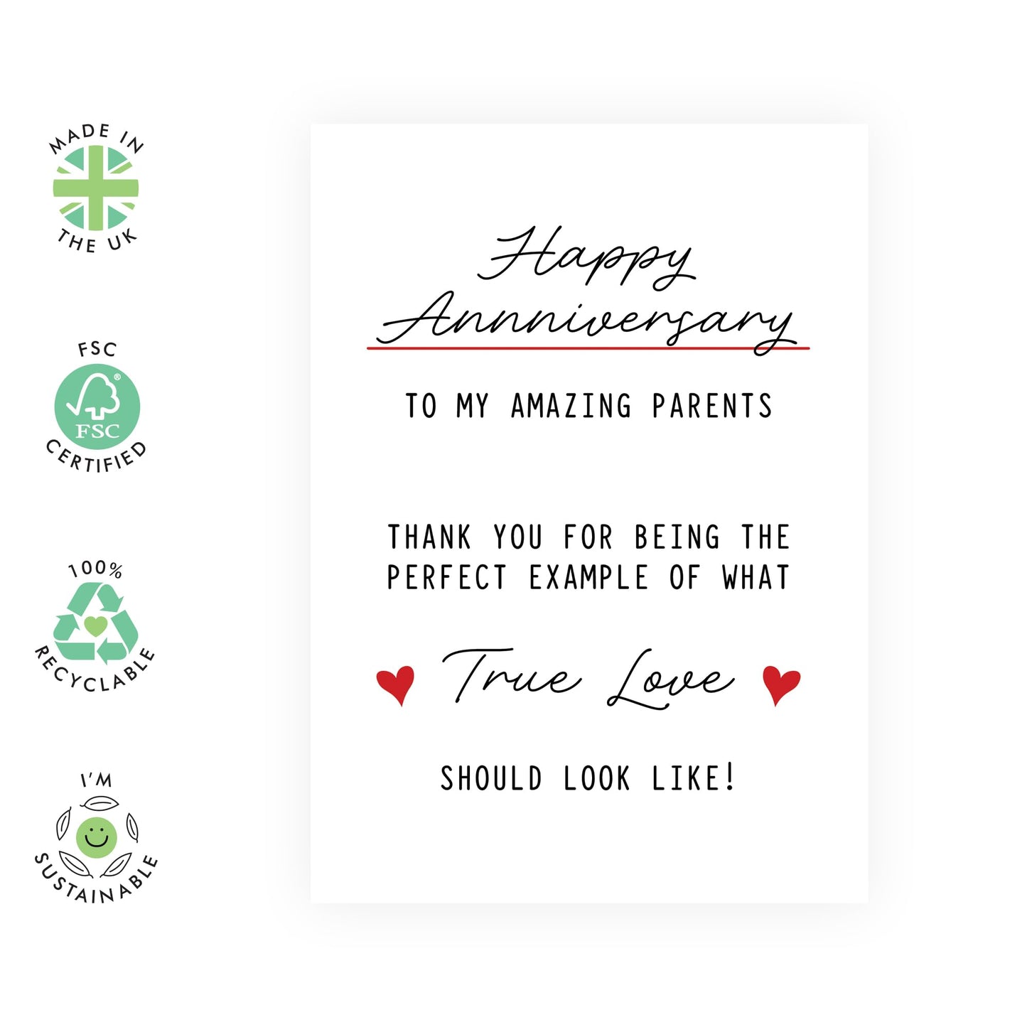 Sweet Anniversary Card For Mum and Dad - 'Anniversary For Parents' - Gift for Mother, Father, Them From Son, Daughter - Example of True Love - Comes with Fun Stickers