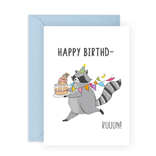Happy Birthday Cards For Him Her - Happy Birthday Raccoon Run - Animal Greeting Card For Kids - Birthday Card For Men Women - Gifts For Brother Sister - Comes With Fun Stickers - By Central 23