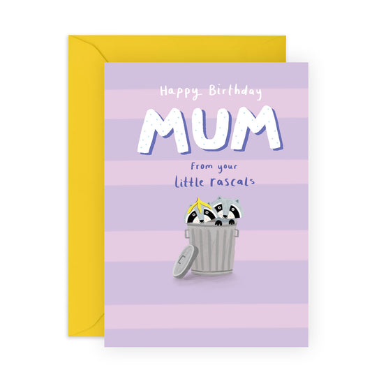 Mother Birthday Card - 'HBD Mum Raccoons' - Gift for Mother, Mum, Mama from Kids, Children, Son, Daughter - We Love You - Comes with Fun Stickers