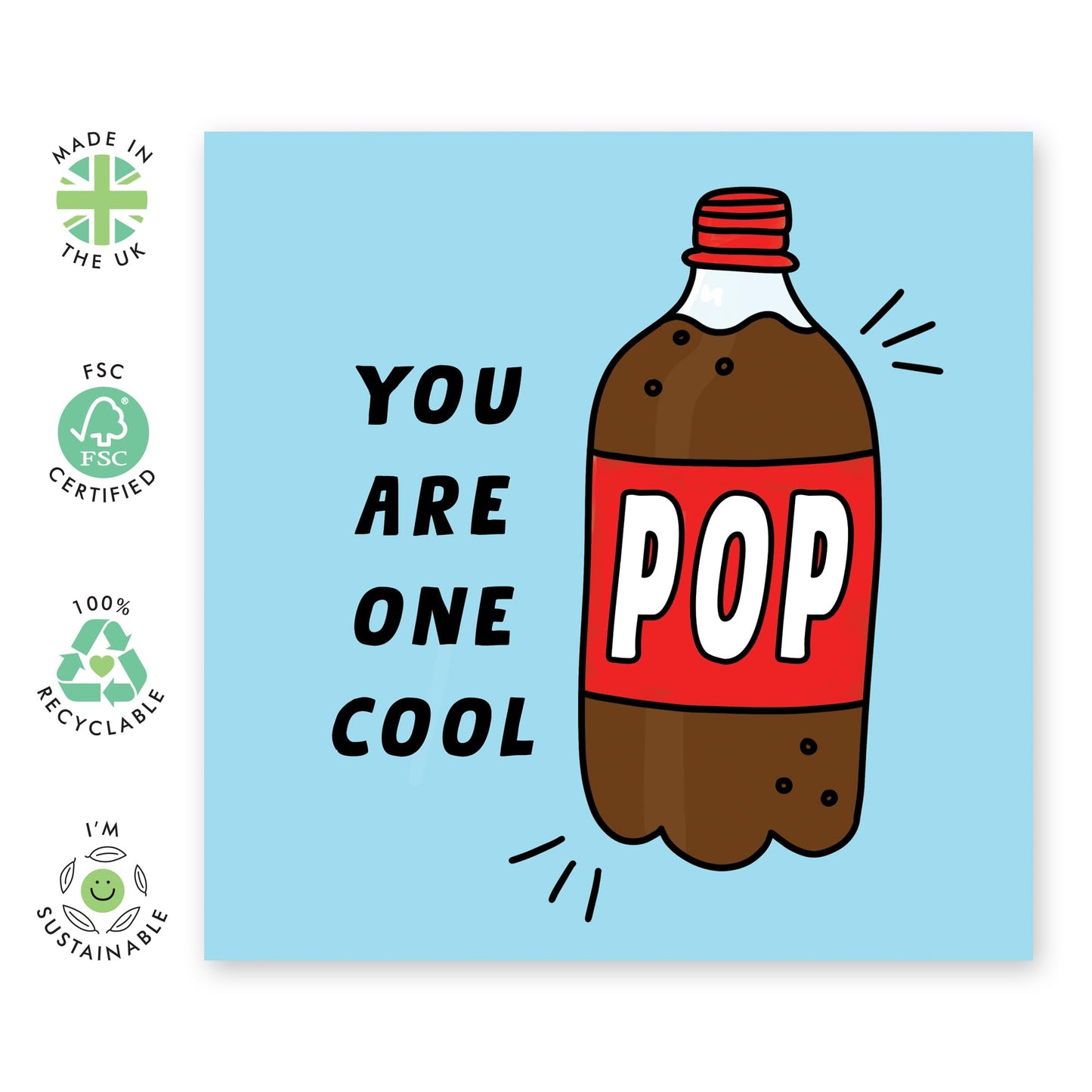Funny Birthday Card - One Cool Pop - Birthday Cards For Dad Daddy Father - Thank You Card For Father's Day - Greeting Cards For Him - Comes With Stickers - By Central 23