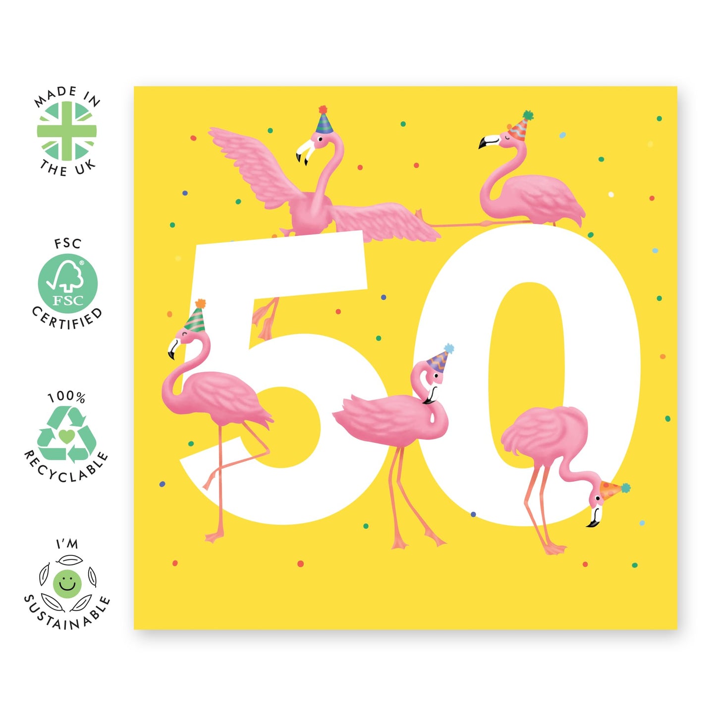 50th Birthday Card For Women - Flamingo Age 50 - Animal Birthday Card - Wife Mum - Sister - Happy Fiftieth Birthday Greeting Card Female Friends - Comes With Fun Stickers - By Central 23