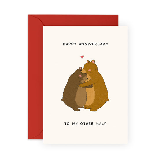 Cute and Heartfelt Anniversary Card for Him Her - "Other Half" - Gifts for Partner, Husband, Wife, Spouse, Boyfriend, Girlfriend, Babe, Darling - Romantic Bear Couple - Includes Envelope