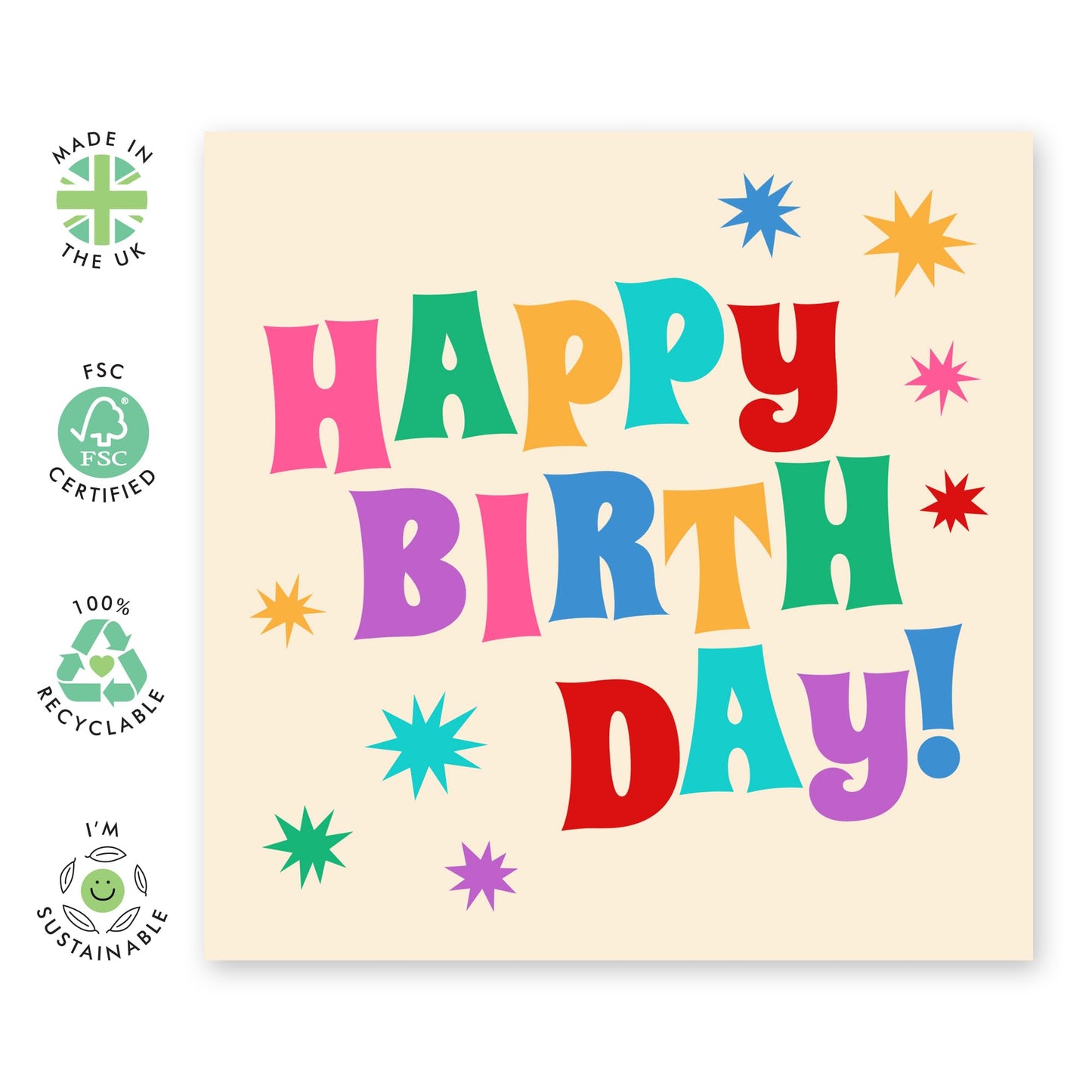 Female Birthday Cards For Her - Happy Birthday Rainbow Stars - Cute Birthday Gifts For Women - Bday Greeting Cards For Sister Mum Nana - Friends Birthday Card - Comes With Stickers - By Central 23