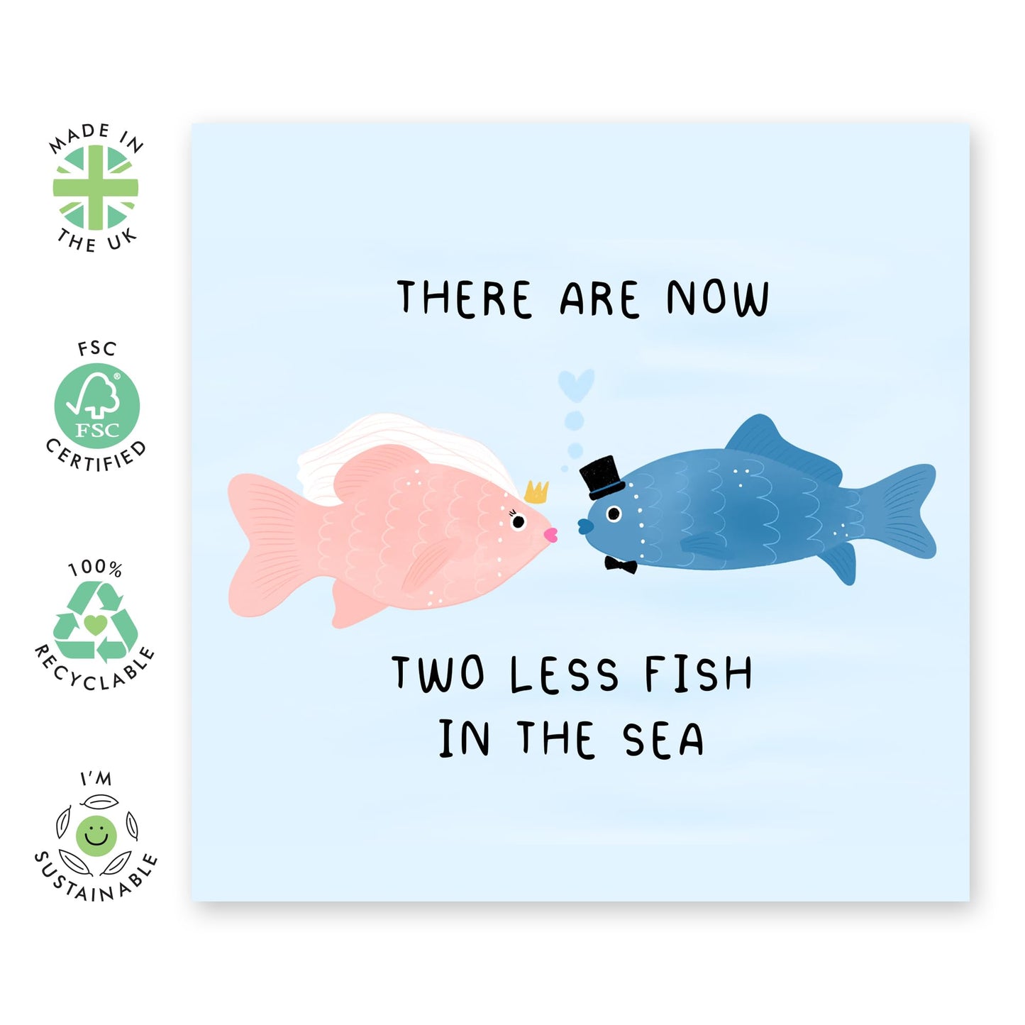 Underwater Love & Anniversary Card - 'Two Less Fish In The Sea'- Gifts for Wife, Husband, Girlfriend, Boyfriend, Him, Partner, Love, Darling, Babe, Sweetheart - We Swim - Comes with Fun Stickers