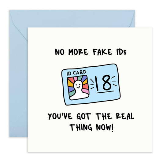 Hilarious Birthday Card - 'No More F*ke IDs 18' - Gift for Son, Nephew, BFFs, Best Friend, Neighbour, Cousin, Cuz, Young Boys, Adult - Welcome to Adulthood - Comes with Fun Stickers