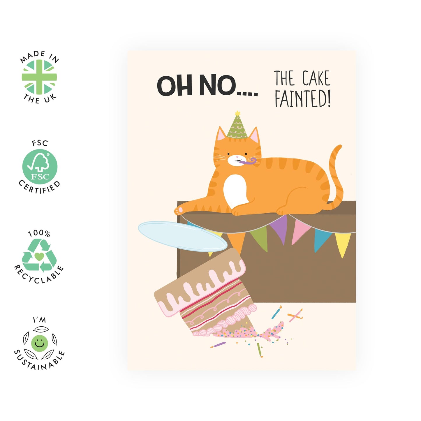 Adorable Birthday Card Cat - 'The Cake Fainted Cat' - Gifts for Cat Lovers, Pet Owners, Friends, Sister, Besties, BFF, Wife, Aunties, Her - Wasted Bday Cake - Comes with Fun Stickers