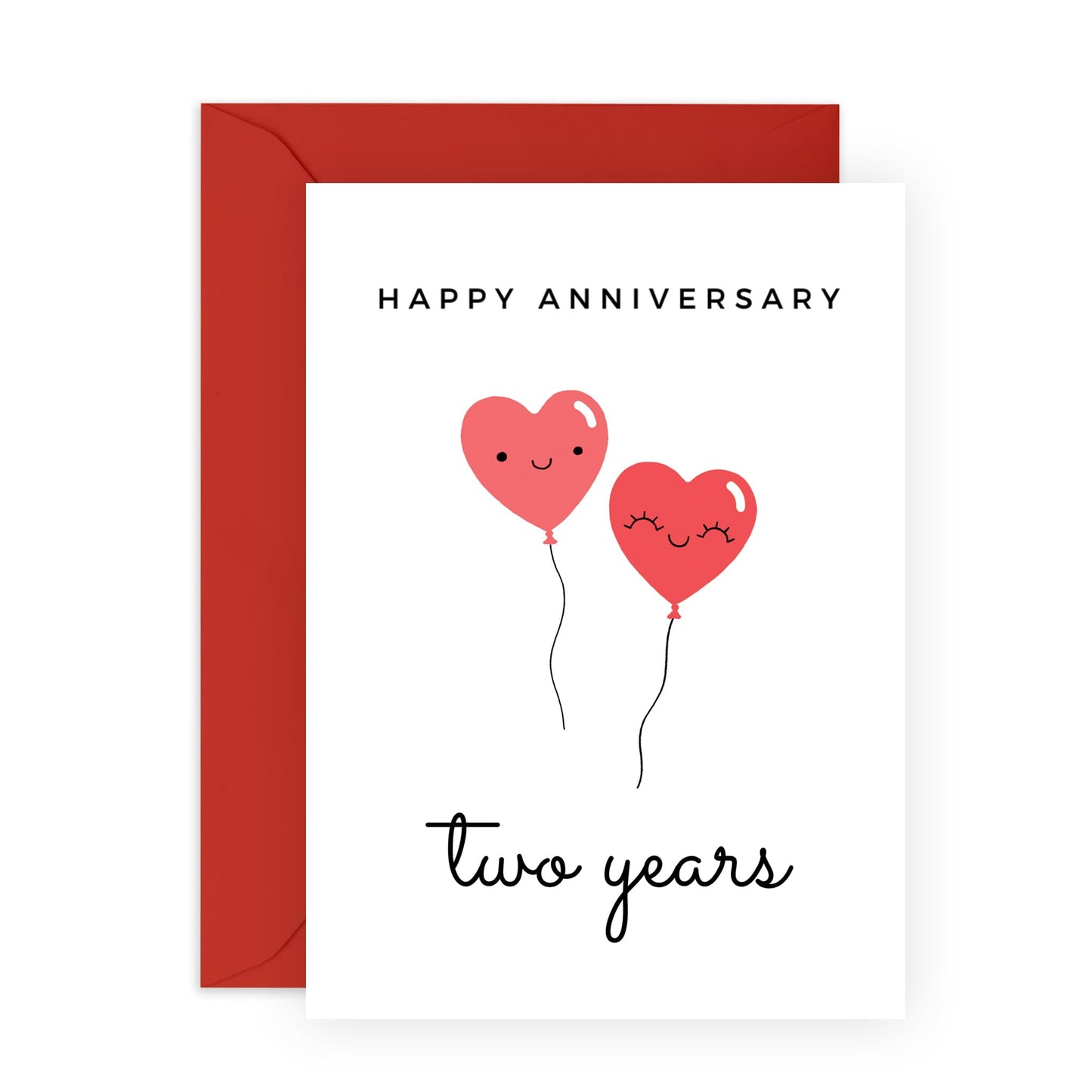 Cute 2nd Anniversary Card for Her or Him - 'Heart Balloon 2' - Gifts for Girlfriend, Boyfriend, Husband, Wife, Spouse, Babe, Lovebug, Darling, Hun, Other Half - Second - Comes with Fun Stickers