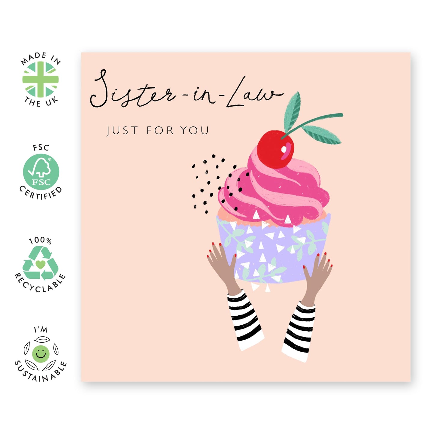 Birthday Cards For Sister In Law - Just For You - Cherry Cupcake - Happy Birthday Greeting Cards For Sis-in Law - Sweet Heartfelt Gifts For Her Female Women - Comes With Fun Stickers By Central 23