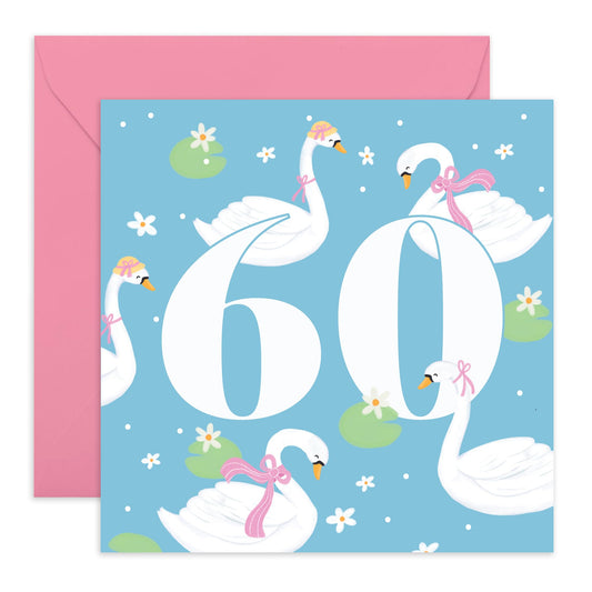 Sixtieth Birthday Cards For Her - Swan 60 - 60th Birthday Card For Women - 60 Year Old Gifts For Mum Nan Wife Friends - Birthday Celebration - Comes With Stickers By Central 23