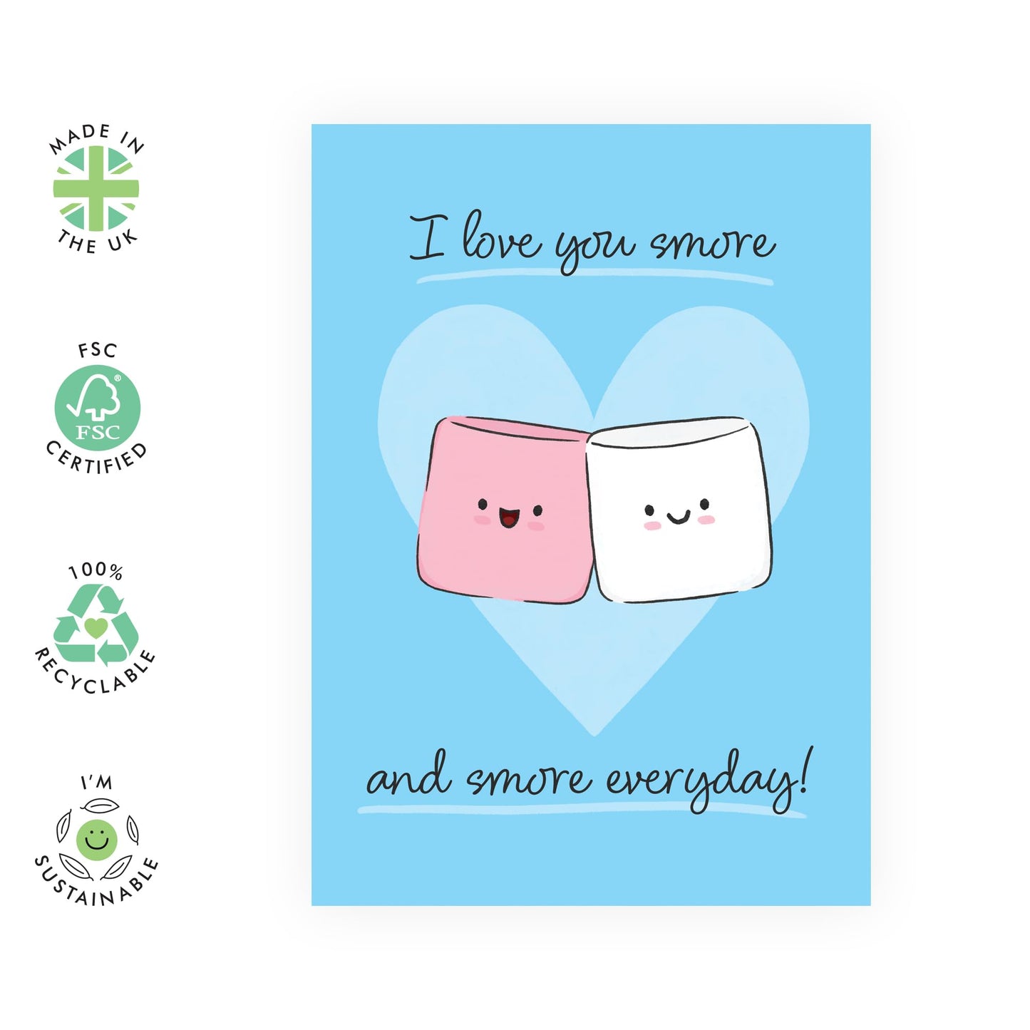 Lovely Anniversary Card - 'Marshmallows Love You Smore' - Valentines Gifts for Wife, Husband, Girlfriend, Boyfriend, Partners, Couples - Sweet Pick Up Lines - Comes with Fun Stickers