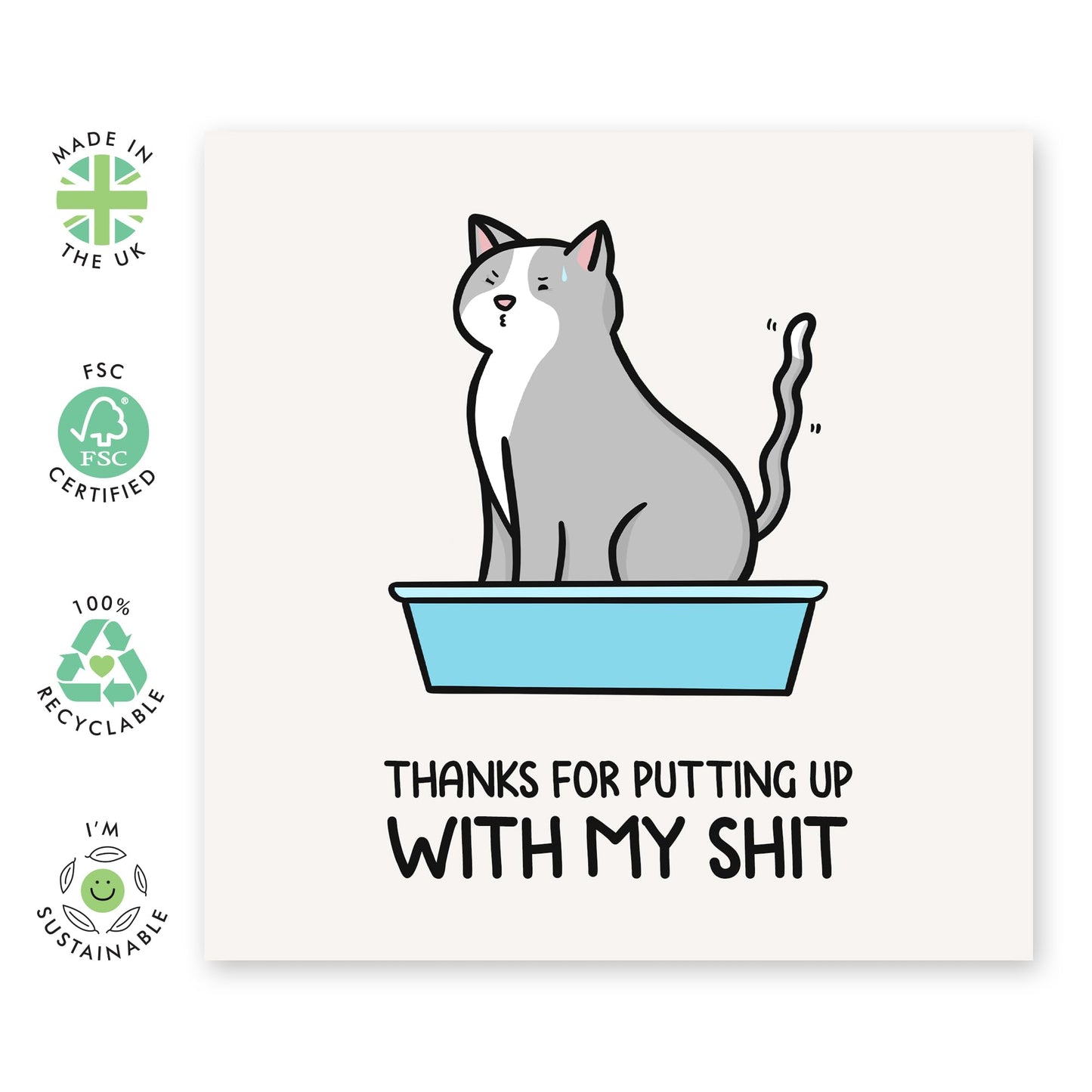 Humorous Greeting Card for Fur Mums - 'PUTTING UP WITH MY SH*T CAT' - Gifts for Cat Owners, Cat Mama, Her, Women, Sister, Friends - Birthday and Mothers Day Ideas - Comes With Stickers