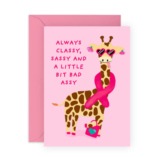 Sassy Birthday Card for Her - 'Always Classy Sassy' - Gifts for Besties, Friends, BFF, Auntie, Mum, Girlfriend, Wife, Coworker, Colleagues, Her - Giraffe Fashion - Comes with Fun Stickers